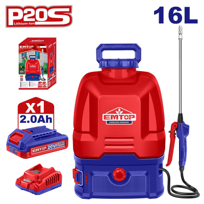 Mochila Pulverizadora 16Lt 20V 5Bar 2V Bat 2Ah Y Carg Emtop Espli20162-4