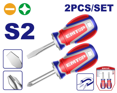 Juego De 2 Destornilladores 38Mm Pl+Ph S2 Magnetic Industrial Emtop Esst2221