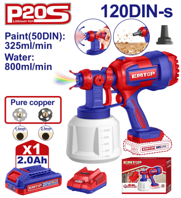 Pistola De Pintar Inalambrica 20V Bateria 2Ah Y Carg Emtop Elsg20042-4(*)