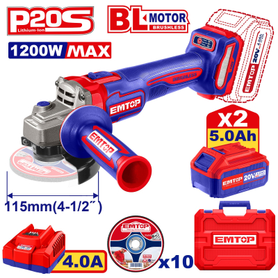 Amoladora 115Mm Bl 1200W 20V 2 Bat 5Ah-Carg 4Ah Emtop Elag2211532-4