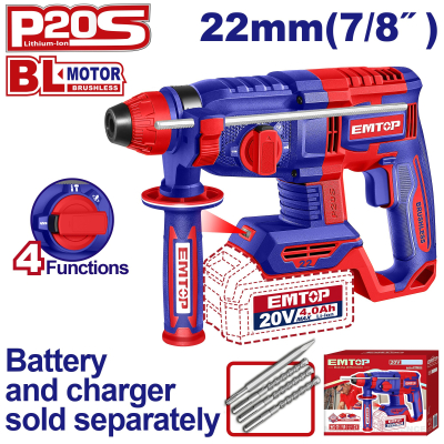Martillo Sds-Plus 20V Bl 4 Fun 22Mm 2J Emtop Elrh21228(*)