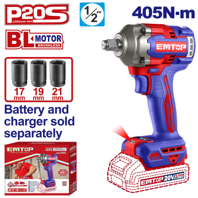 Llave De Impacto 20V 1/2 405Nm Emtop Eciwl20451