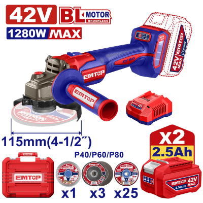 Amoladora 115Mm 42V 1280W 2 Bat-Carg Acc Emtop Elag4128112-4