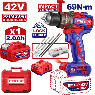 Taladro Ator Impac 13Mm 42V 69Nm Bat+Carg Emtop Ecidl426981-4