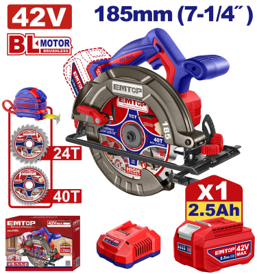 Sierra Circular 42V 185Mm 4800Rpm Bat+Carg+Sierras Emtop Elcs4218511-4