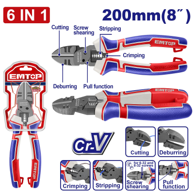 Alicate Corte Multifuncion 6En1 200Mm Emtop Eplrmfd0851