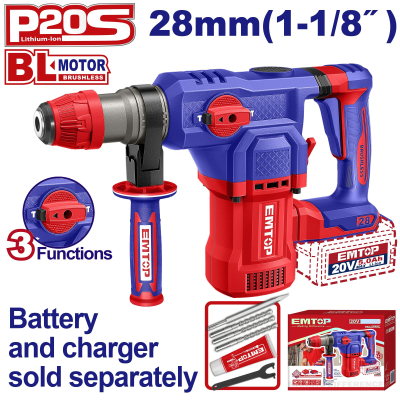 Rotomartillo Sds-Plus 20V Bl 3F 28Mm 4,5J Emtop Elrh20286(*)