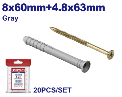Tornillo Clavo Y Tarugo De Fijacion 8X60Mm+4.8X63Mm Emtop Emxto921 Min 20Uni
