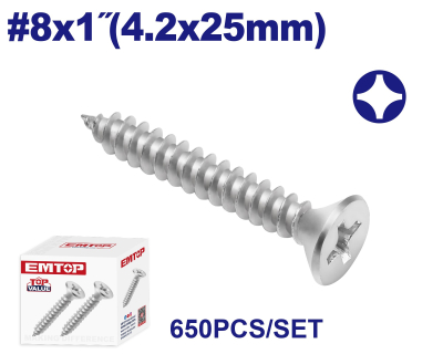 Tornillo Autoperforante Cab Frez 8X1 Pulg (4.2X25Mm) Z Bco 650 Uni Emtop Emxsc534