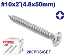 Tornillo Autoperforante Cab Frez 10X2 Pulg (4.8X50Mm) Z Blanco X 200 Uni Emtop Emxsc547