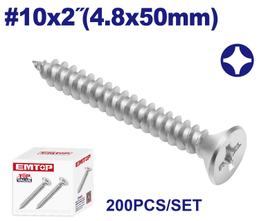 Tornillo Autoperforante Cab Frez 10X2 Pulg (4.8X50Mm) Z Blanco X 200 Uni Emtop Emxsc547