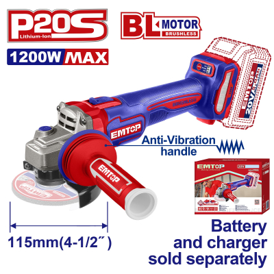 Amoladora 115Mm Bl 1200W 20V Emtop Elag212025