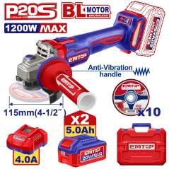 Amoladora 115Mm Bl 1200W 20V 2 Bat 5Ah Y Carg 4Ah Emtop Elag2120252