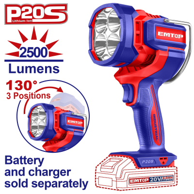 Lampara De Trabajo Industrial A Bateria 20V 2500 Lumens Super Emtop Elwli20885