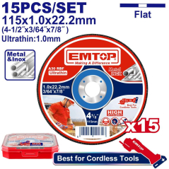 Disco De Corte 115X1Mm Metal/Inox Caja X 15 Un Emtop Eacd1015115