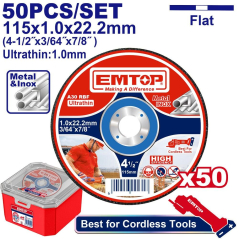 Disco De Corte 115X1Mm Metal/Inox Caja X 50Un Emtop Eacd1050115