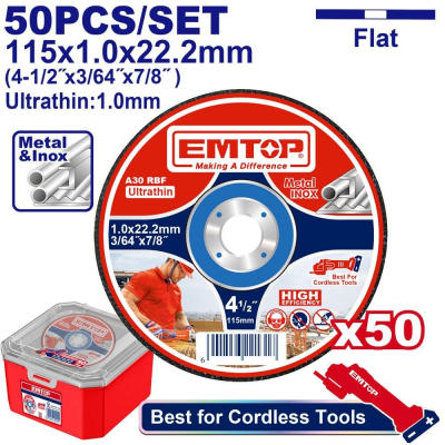 Disco De Corte 115X1Mm Metal/Inox Caja X 50Un Emtop Eacd1050115