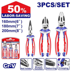 Set De Pinzas Y Alicate 3 Pzs 50% Save Industrial Cr-V Emtop Epls0328