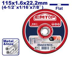 Disco De Corte 115 X 1,6Mm Apto Inox Emtop Eacd161151