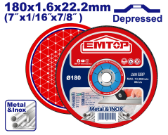 Disco De Corte Industrial Centro Deprimido 180X1,6 Metal/Inox Emtop Eacd161802