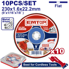 Disco De Corte 230X1,6Mm Metal/Inox Caja X 10 Un Emtop Eacd162305