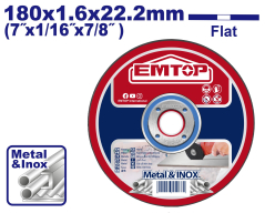 Disco De Corte 180X1,6 Metal/Inox Emtop Eacd301802