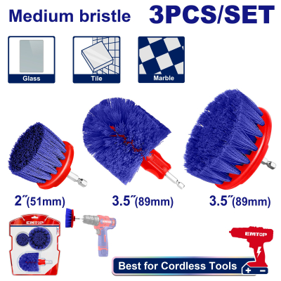 Juego 3 Cepillos Detailing Abrasivos Medium Vasta 1/4 Hex Emtop Industrial Ecbm0301