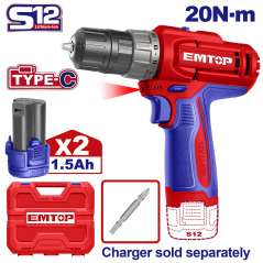 Taladro Atornillador 12V 10Mm 20Nm 15+1 2Bat Emtop Ecdl12206