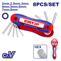 Juego De Llaves Allen Plegable Cuchilla Cr-V 8Pzs 2-8Mm Emtop Ehky4081
