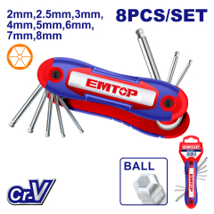Juego De Llaves Allen Plegable Cuchilla Ball Point Cr-V 8Pzs 2-8Mm Emtop Ehky4082