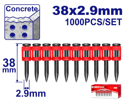 Clavos Para Hormigon Rollo 38Mm X 1000 Unid Emtop Enal02381