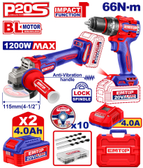 Combo Talad.imp.atornillador 66Nm + Amoladora 41/2 1200W Emtop Eckl20256-4
