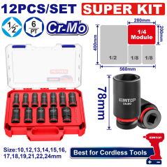 Juego De 12 Tubos Alto Impacto Enc 1/2 Largos 10-24Mm Cr.mo Emtop Emssd12126L