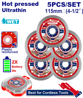 Set 5 Discos 115Mm Widia Ultra Fino Para Amoladora Inalambrica Emtop Eddc051158
