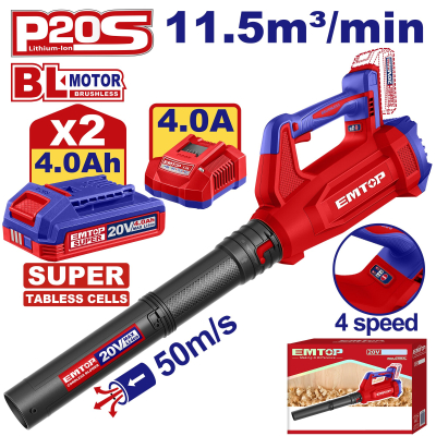 Soplador 20V 11,5M3 4 Vel 2Bat 4A Y Carg 4A Emtop Elab205082
