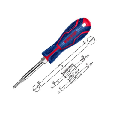 Destornillador 6 En 1  Cr-V Diam.1/4-5/16 Pl Y Ph Emtop Esdrh0602
