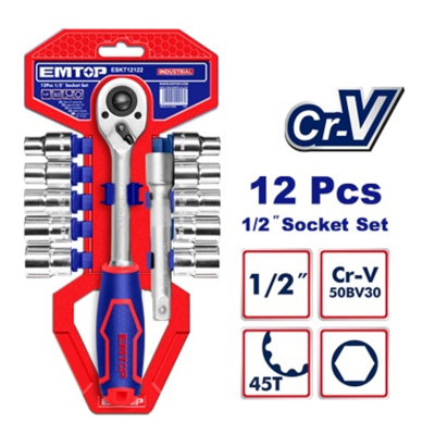 Juego De Tubos 1/2 Pulg 12 Pz Cr-V Emtop Eskt12122